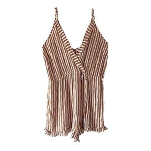 Go Coco | New Mustard Yellow Striped Surplice V-Neck Ruffled Romper, 2XL